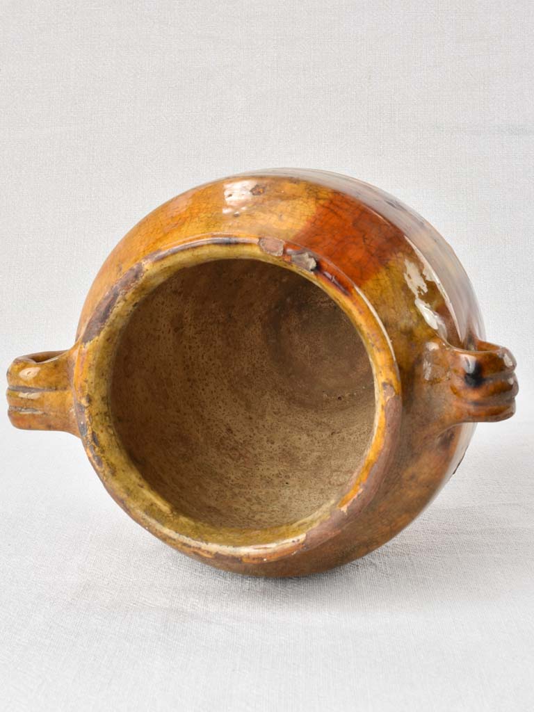 Antique French confit pot with brown glaze 8¾"