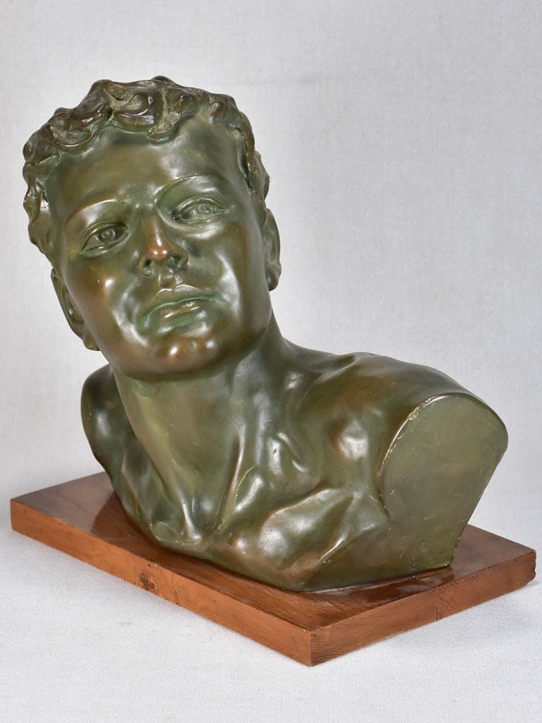 Art Deco plaster bust with green patina 15¼"