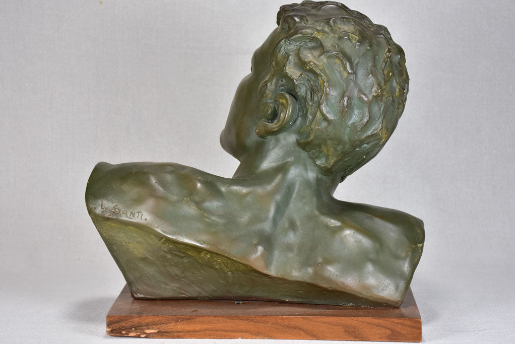 Art Deco plaster bust with green patina 15¼"