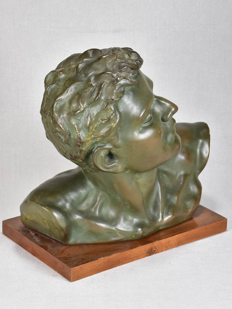 Art Deco plaster bust with green patina 15¼"