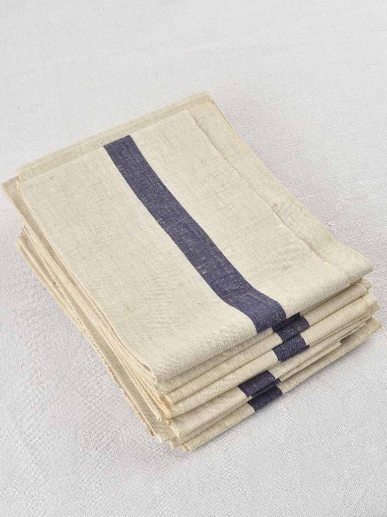 Vintage linen tea towels with blue stripe 23¼" x 30¾"