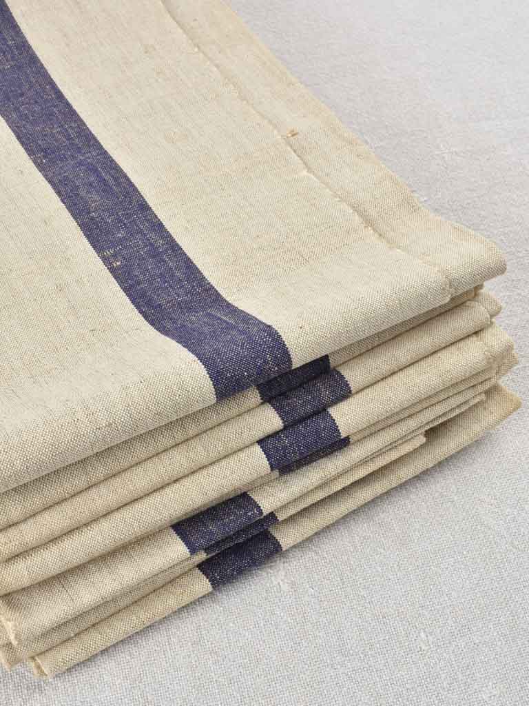 Vintage linen tea towels with blue stripe 23¼" x 30¾"