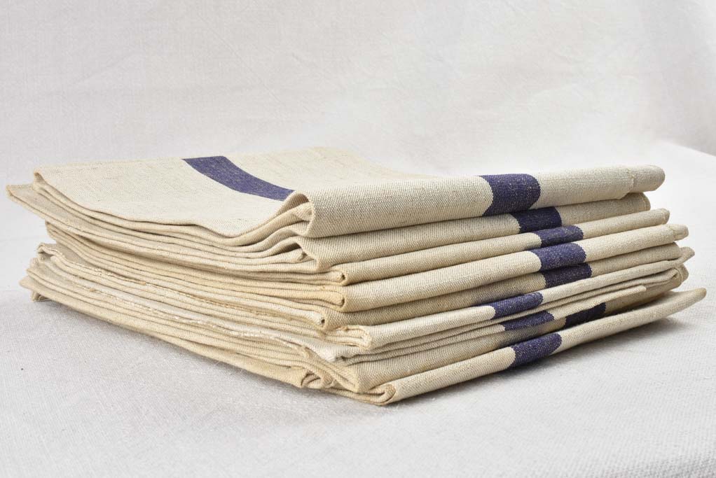 Vintage linen tea towels with blue stripe 23¼" x 30¾"