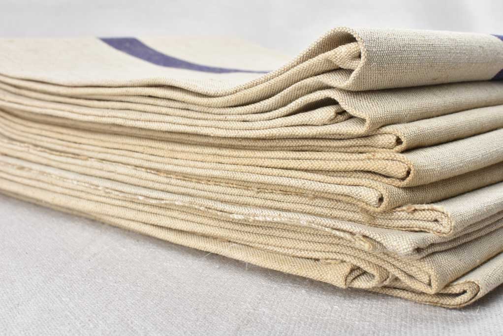 Vintage linen tea towels with blue stripe 23¼" x 30¾"