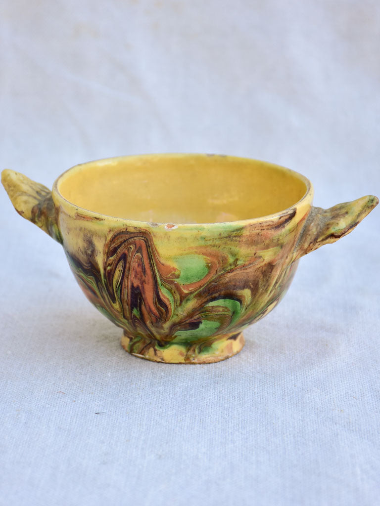 19th century French soup bowl from Savoy with marbleized glaze 4¼"