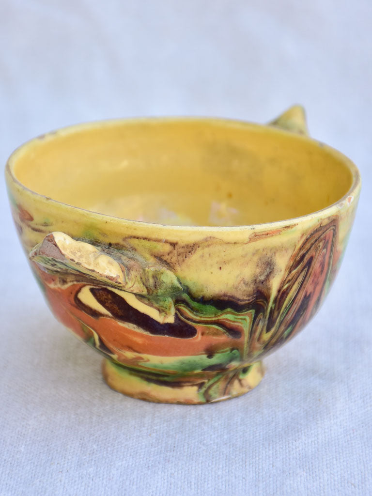 19th century French soup bowl from Savoy with marbleized glaze 4¼"