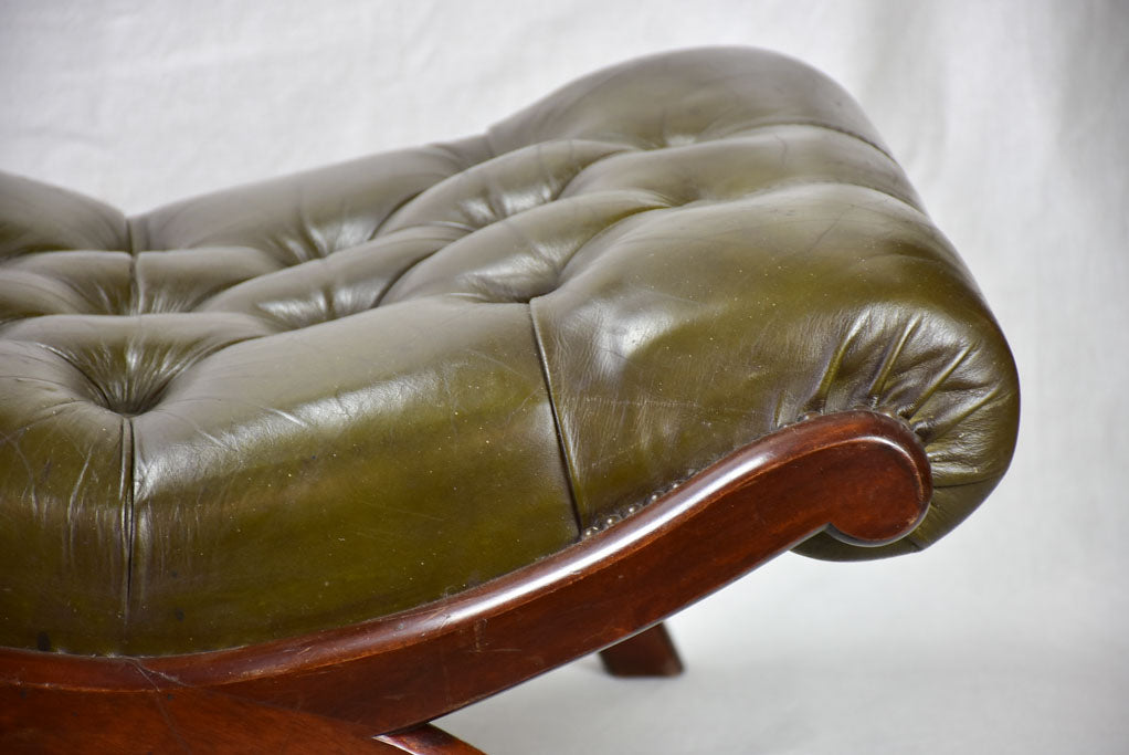 Pair of 1940's English leather and mahogany footrests - Chesterfield