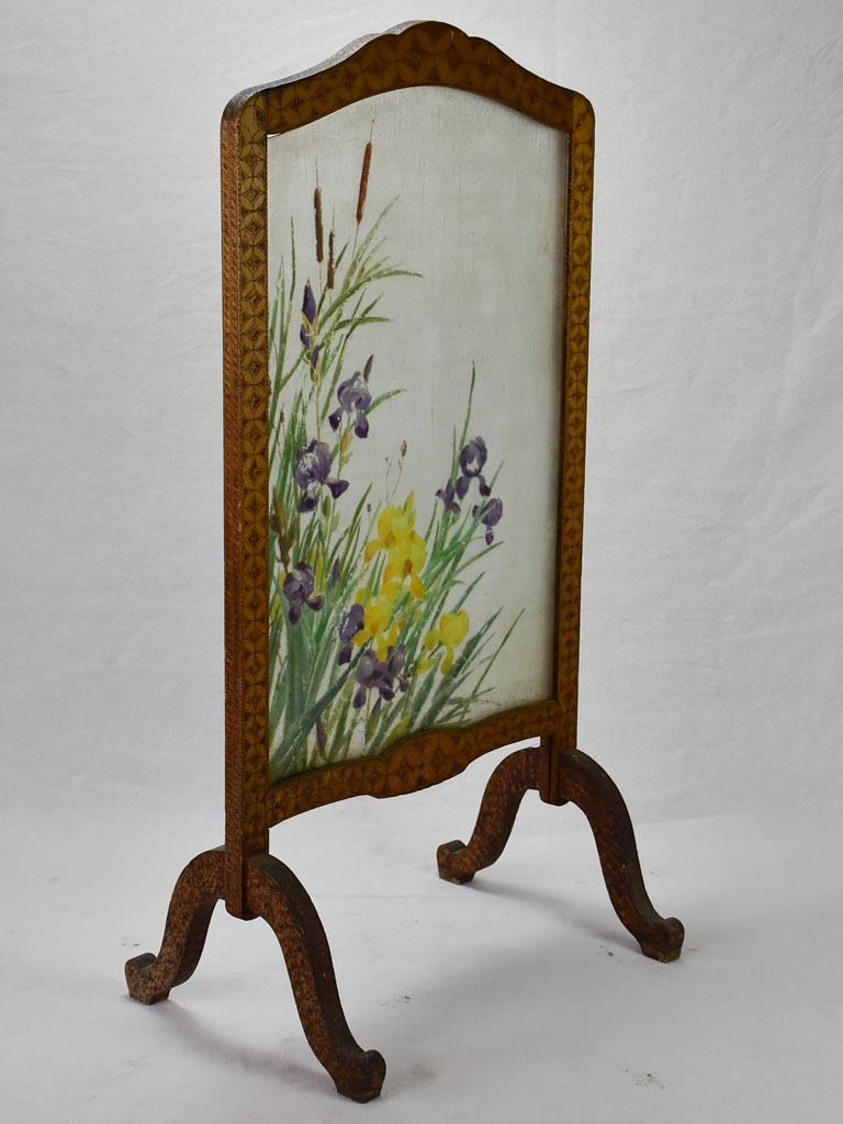 Hand-Painted Glass Iris Fire-screen