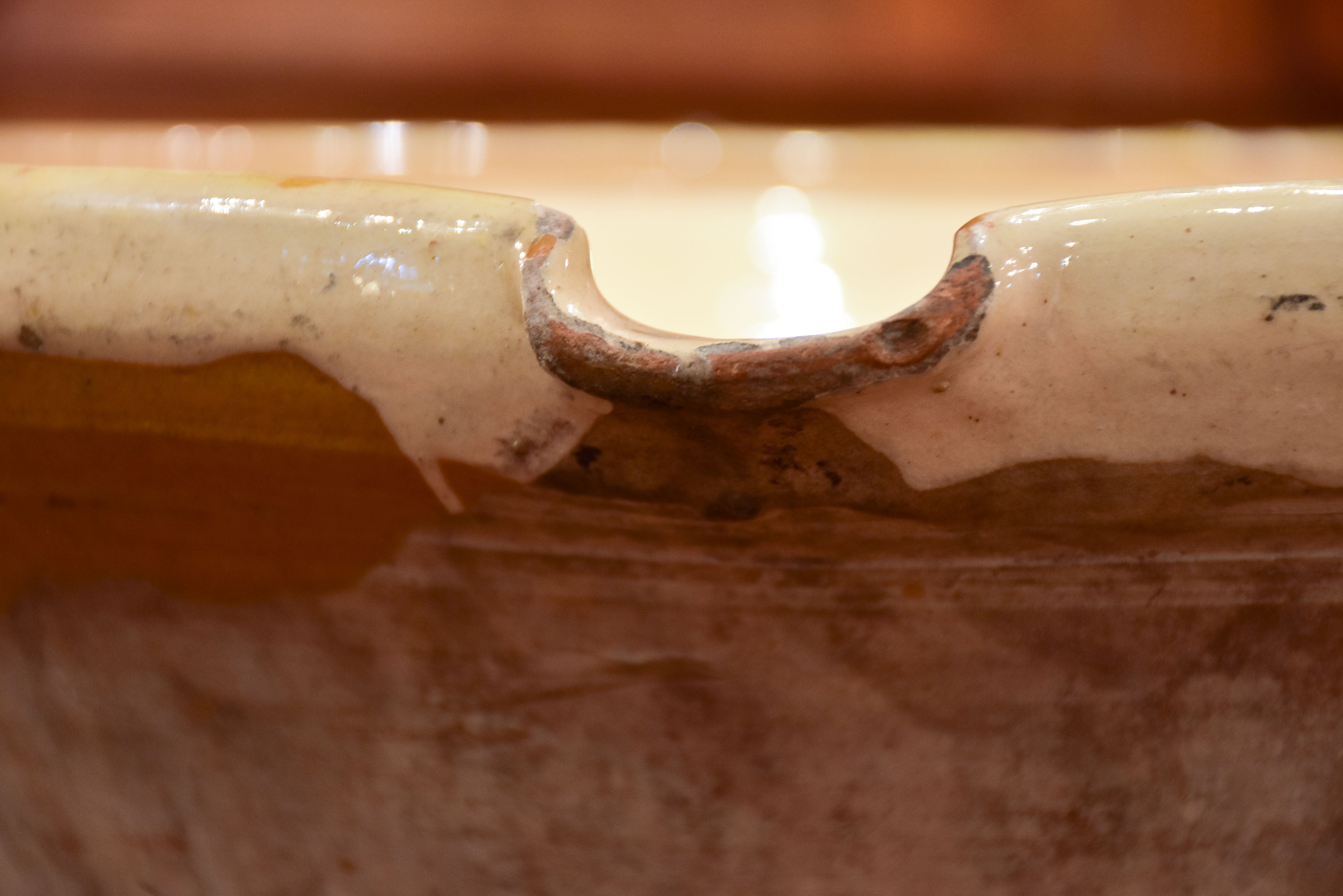 19th century French preserving bowl with yellow and green glaze