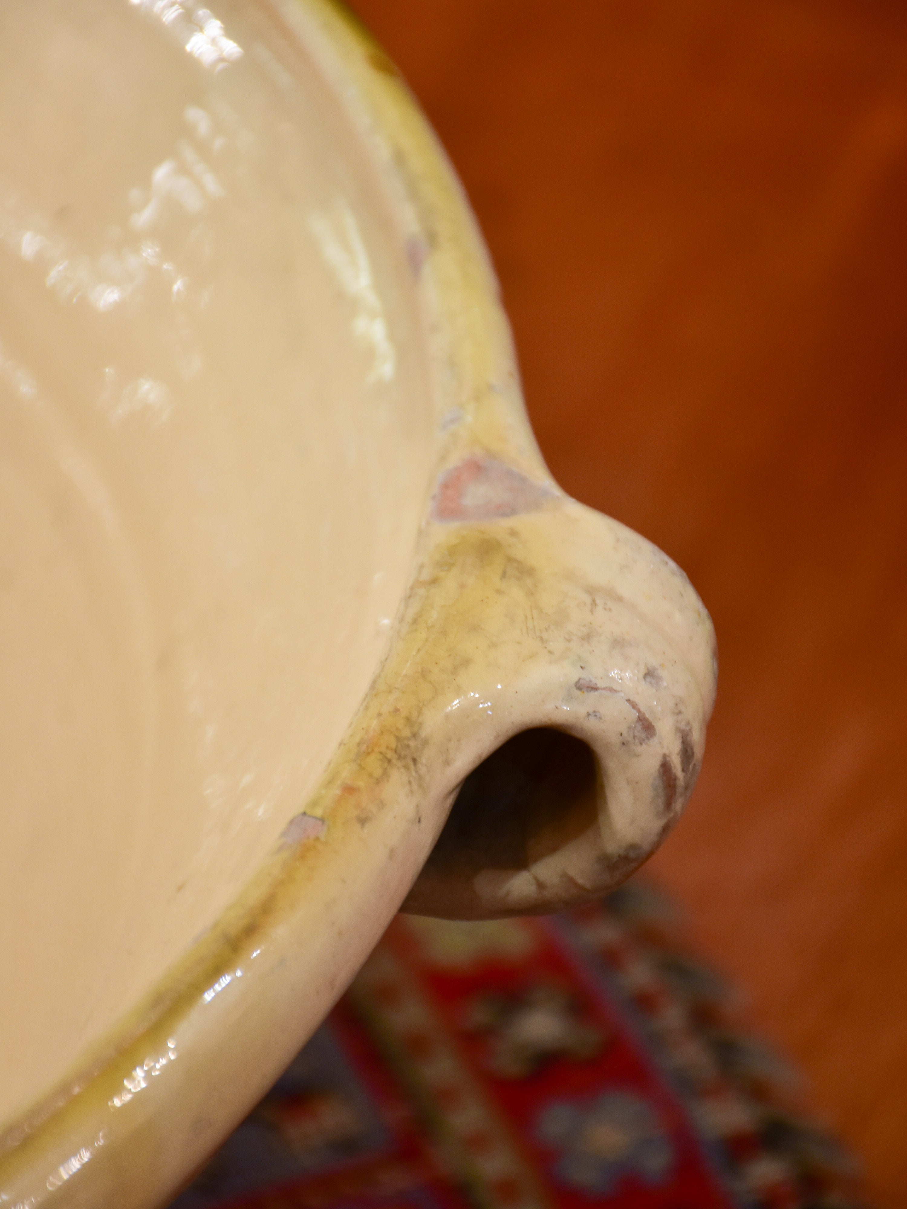 19th century French preserving bowl with yellow and green glaze