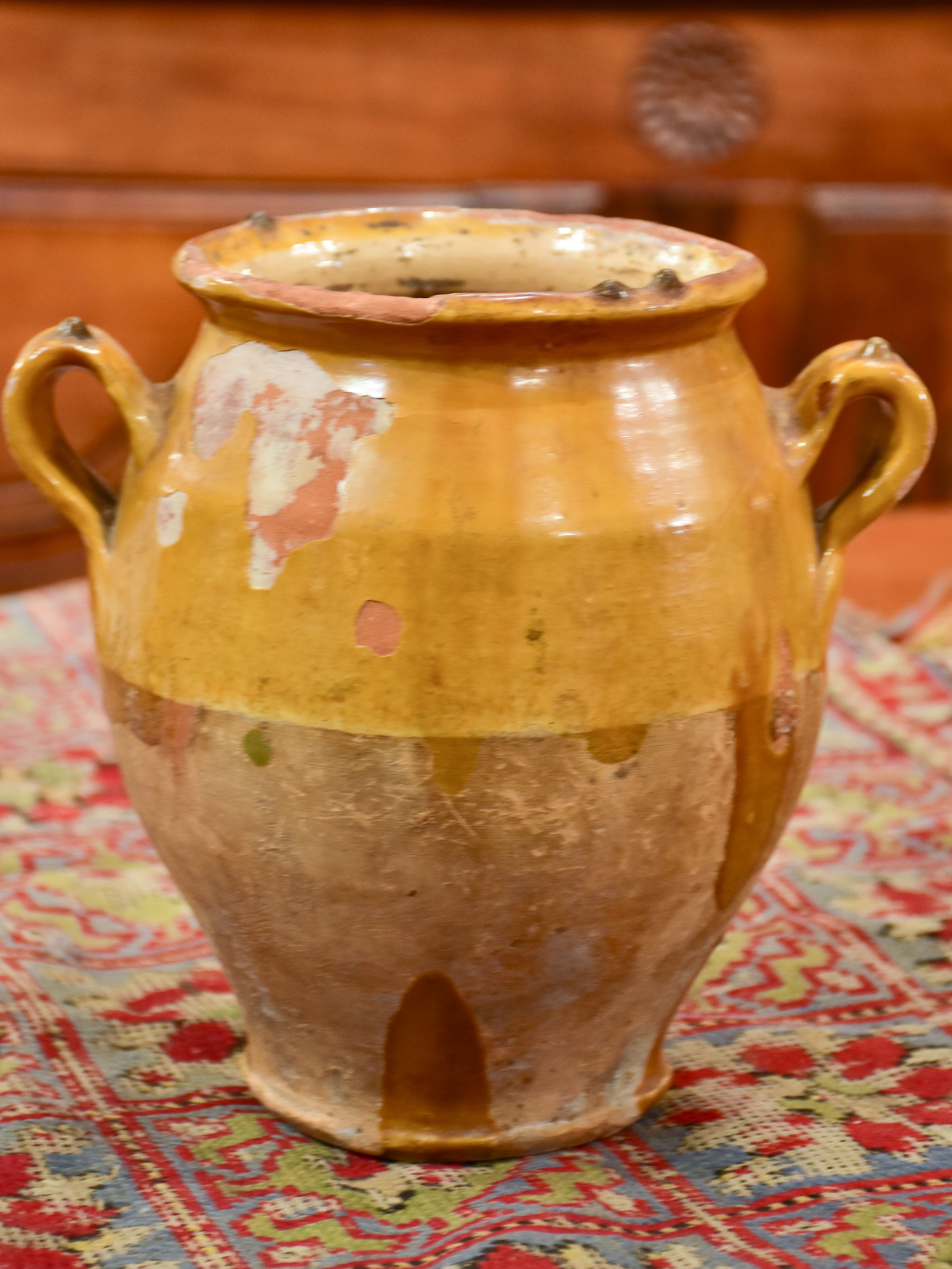 19th century French confit pot with orange glaze