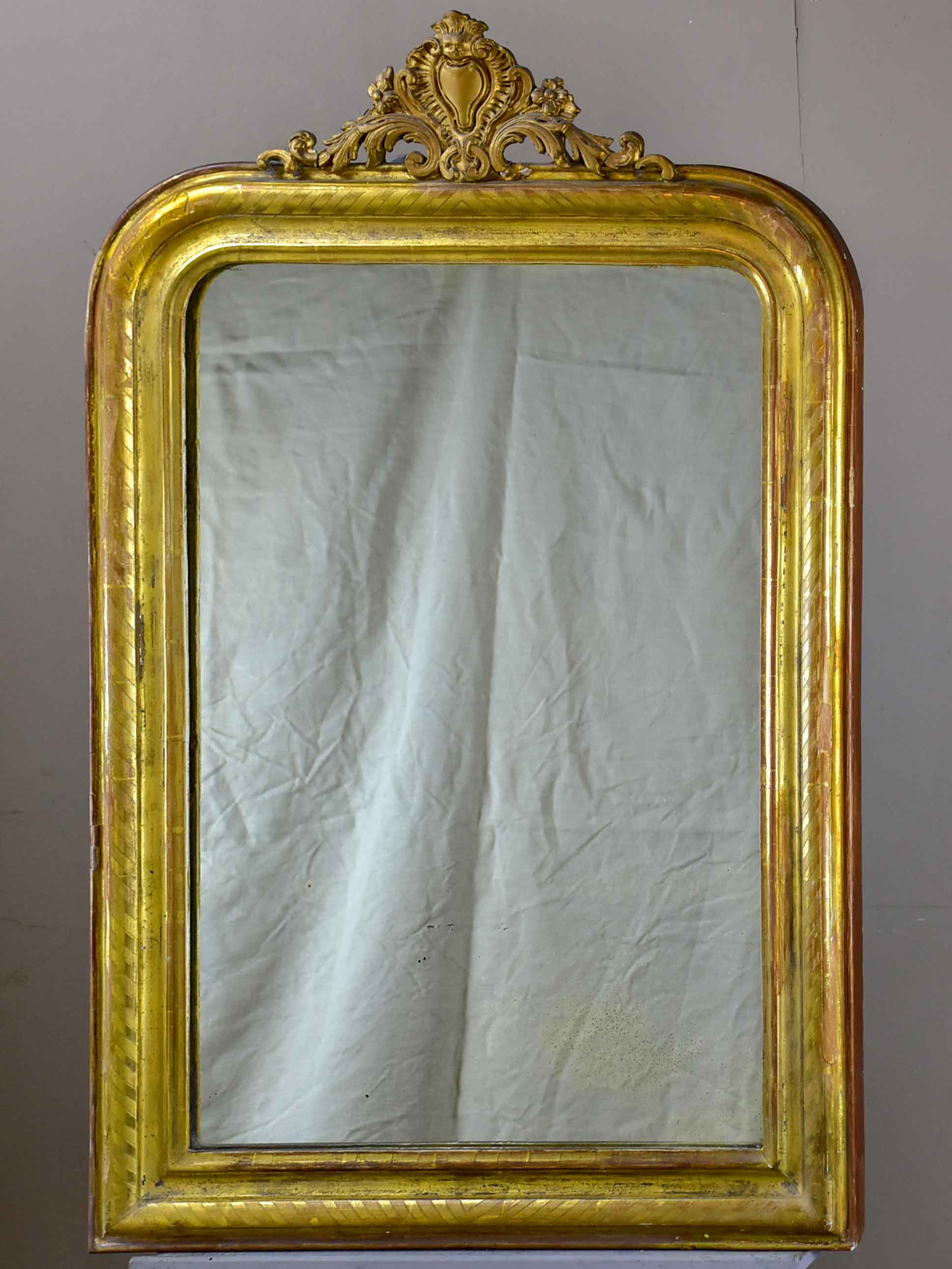 19th Century Louis Philippe mirror with gold frame and crest 26” x 35”