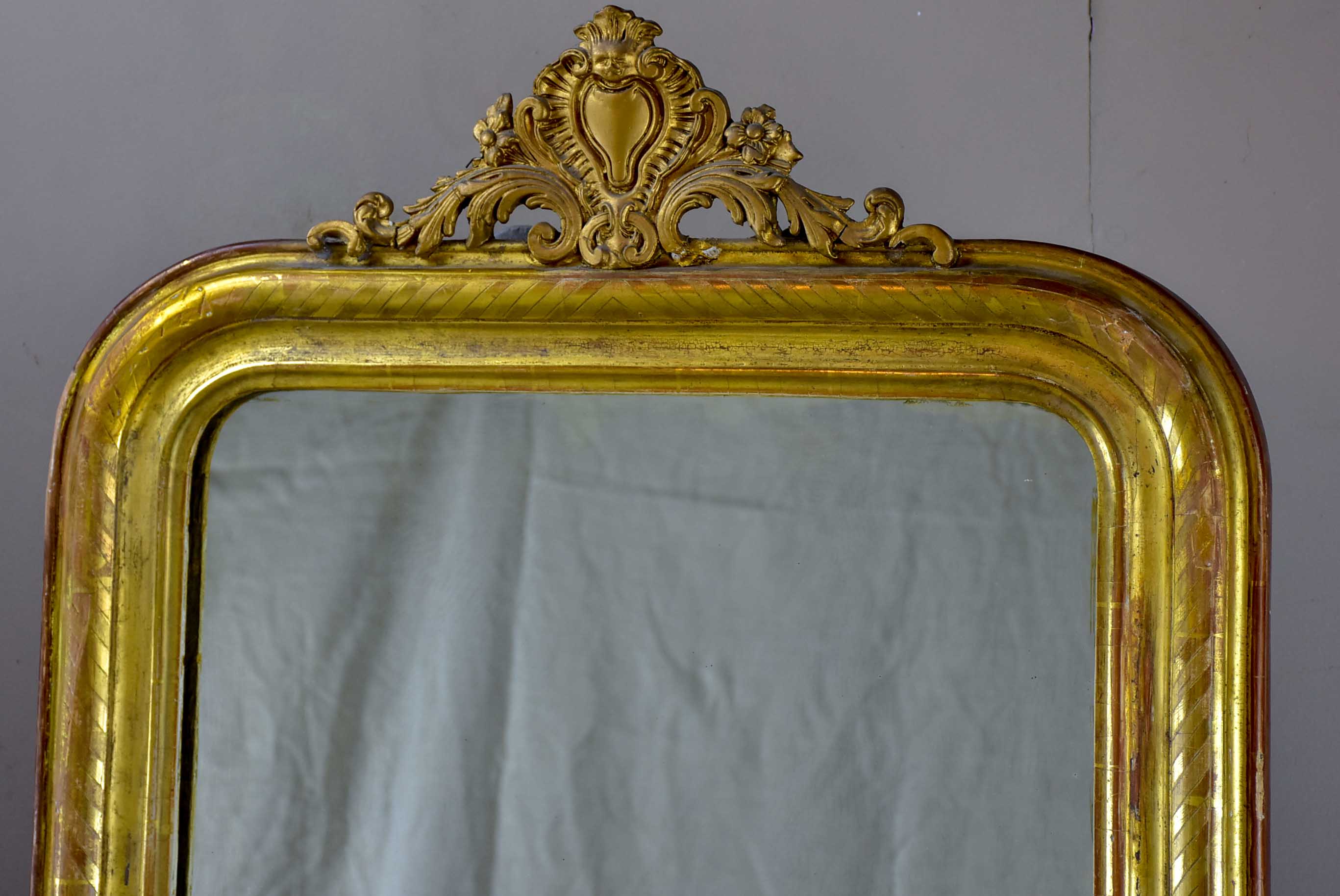 19th Century Louis Philippe mirror with gold frame and crest 26” x 35”