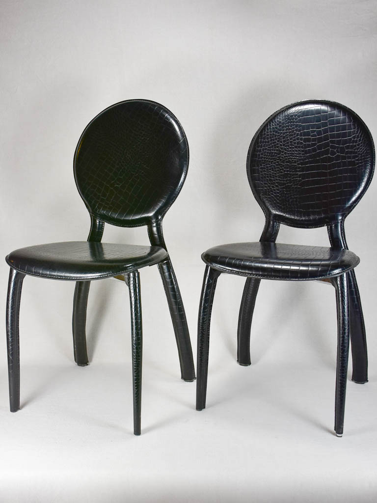 Vintage black leather chairs with crocodile pattern