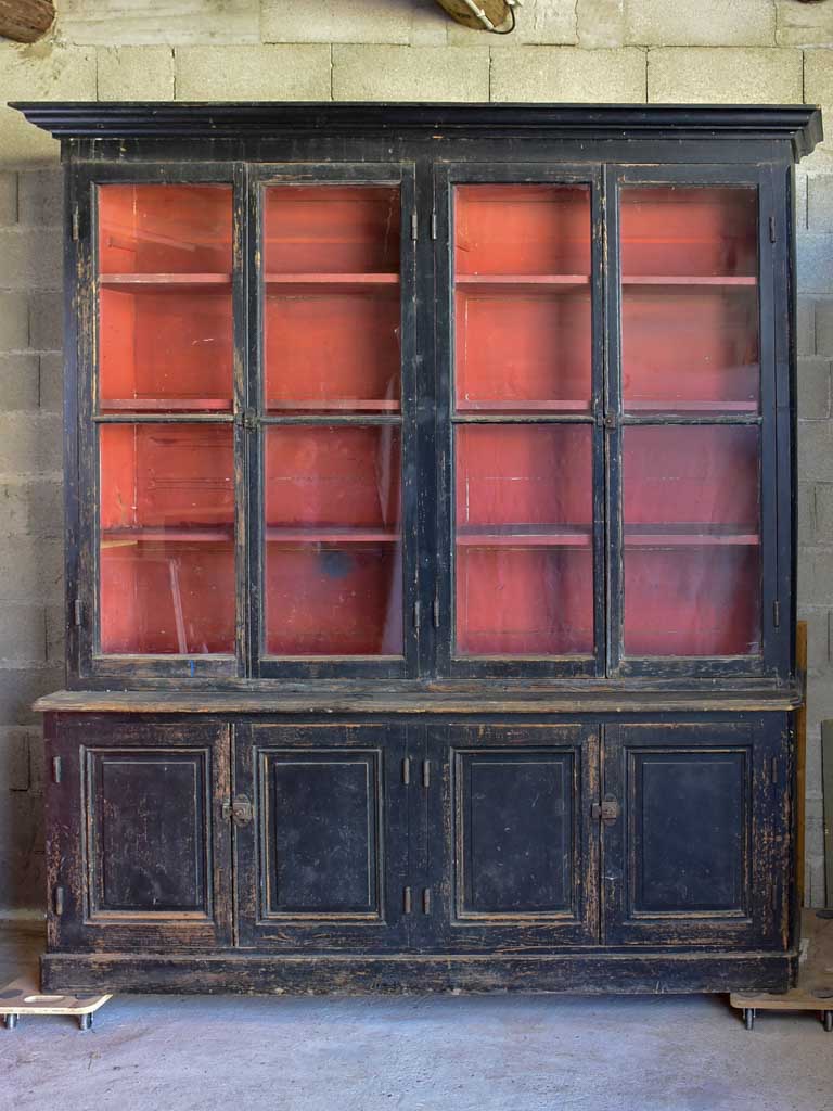 19th Century French bookcase with black paint finish 6' 9"