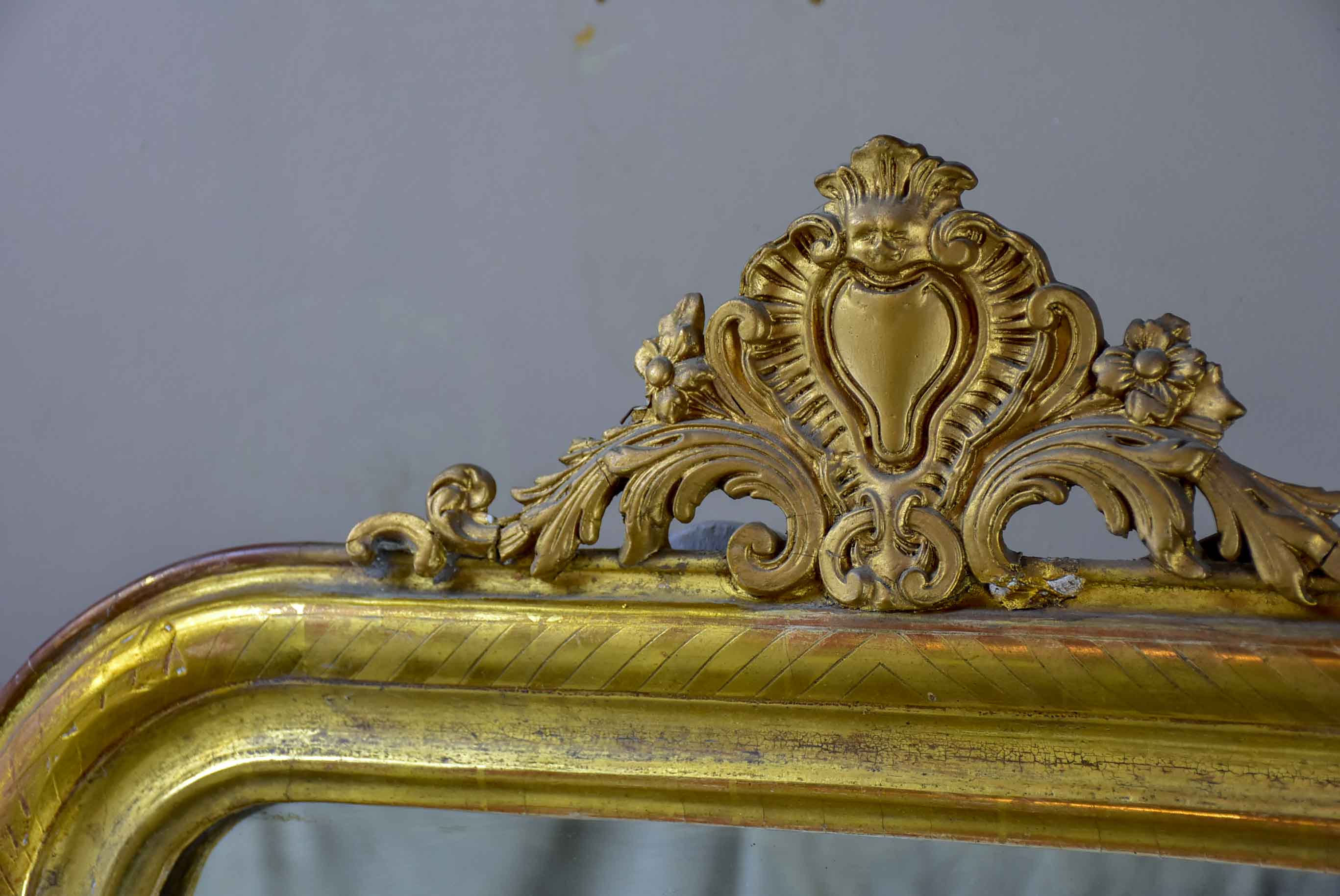 19th Century Louis Philippe mirror with gold frame and crest 26” x 35”