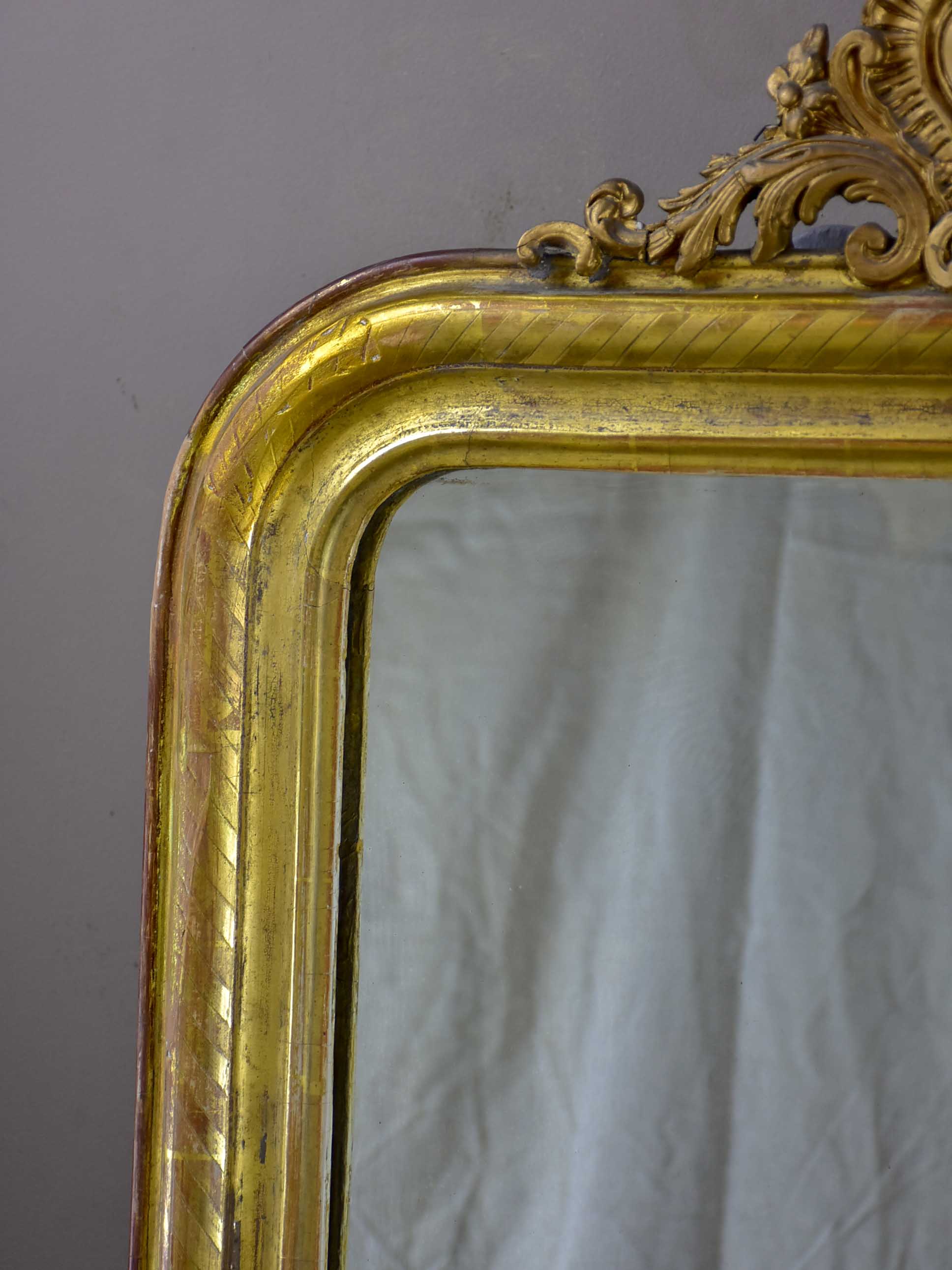 19th Century Louis Philippe mirror with gold frame and crest 26” x 35”