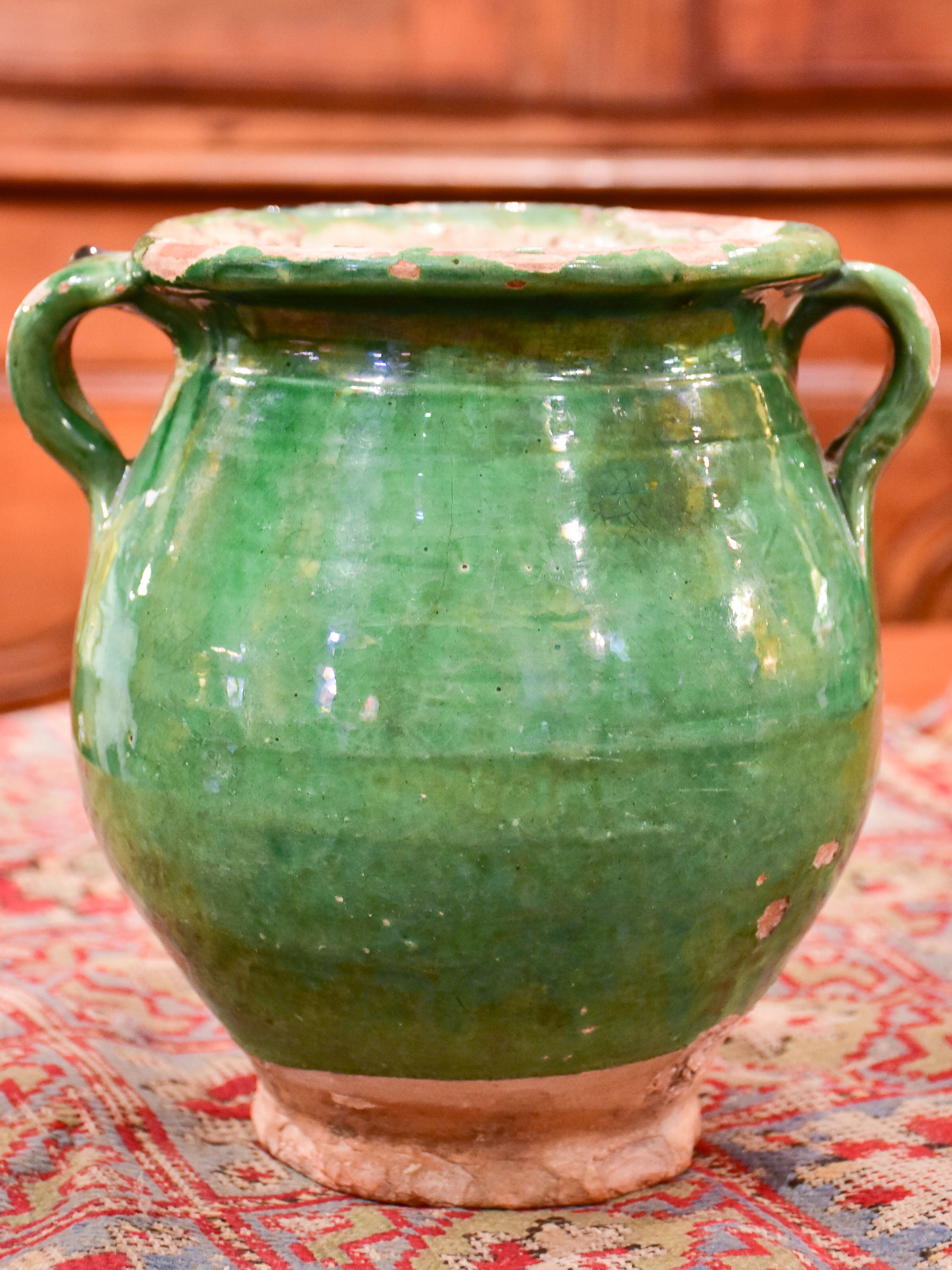 19th century French confit pot with green glaze