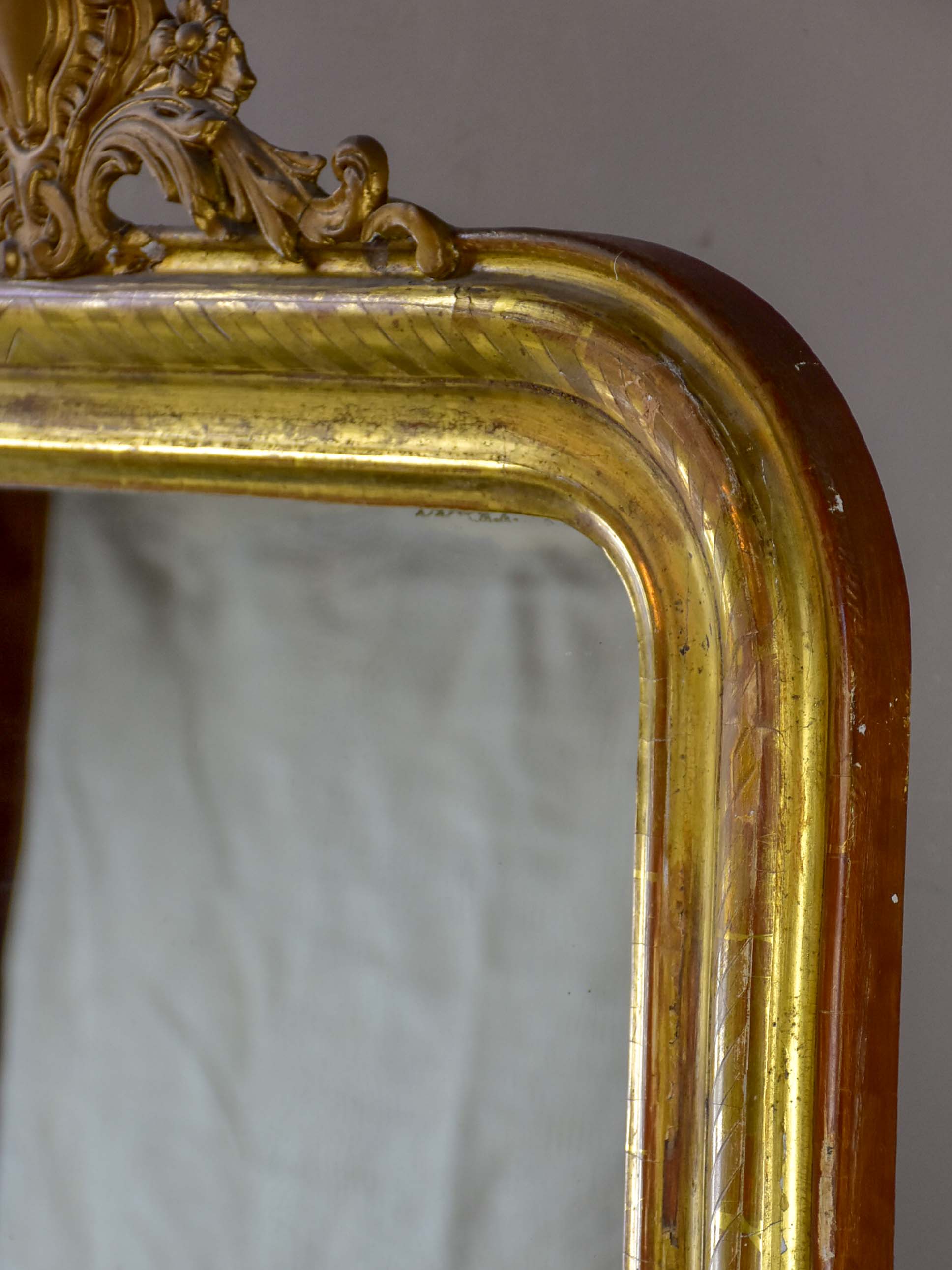 19th Century Louis Philippe mirror with gold frame and crest 26” x 35”