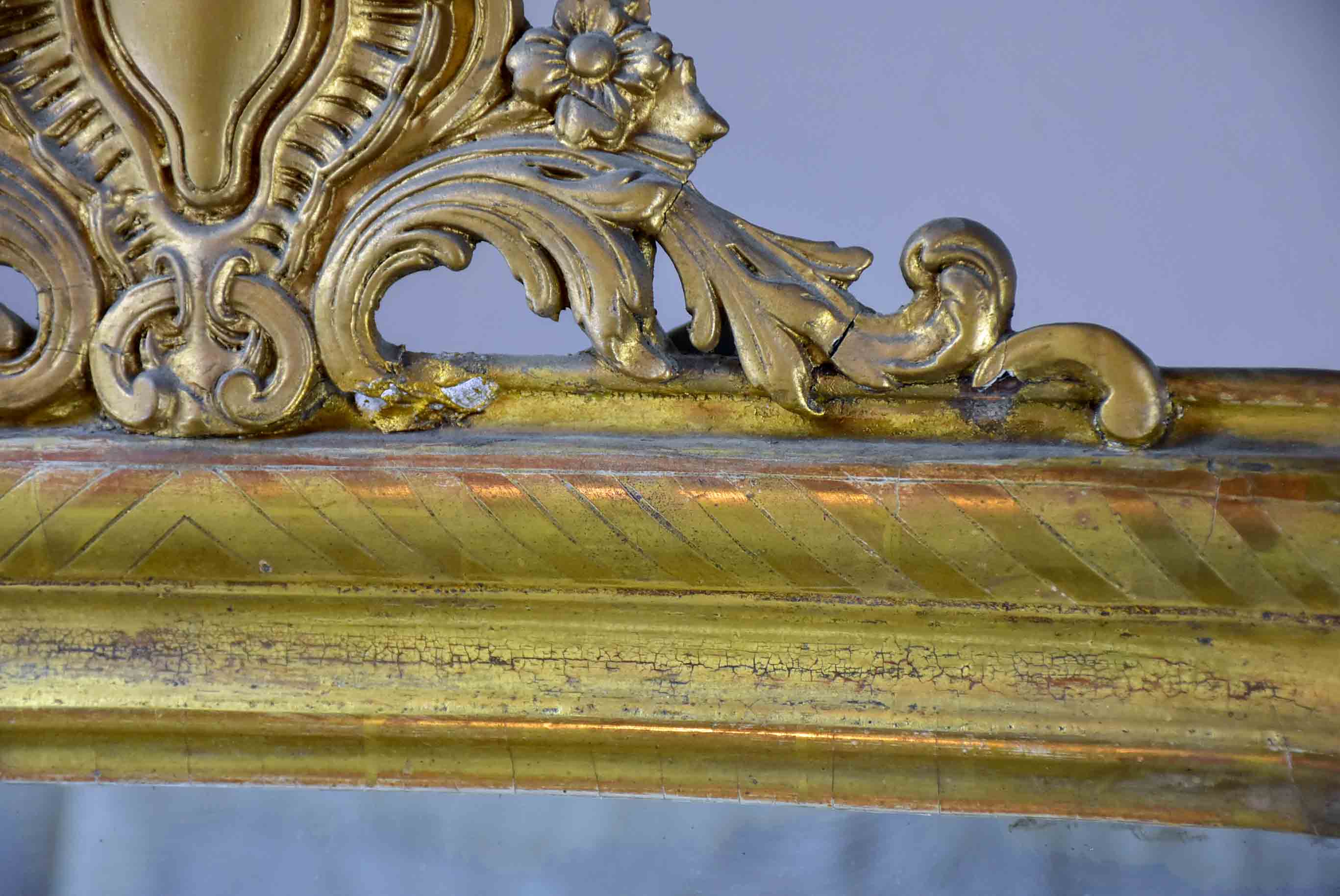 19th Century Louis Philippe mirror with gold frame and crest 26” x 35”