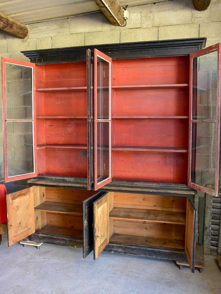 19th Century French bookcase with black paint finish 6' 9"