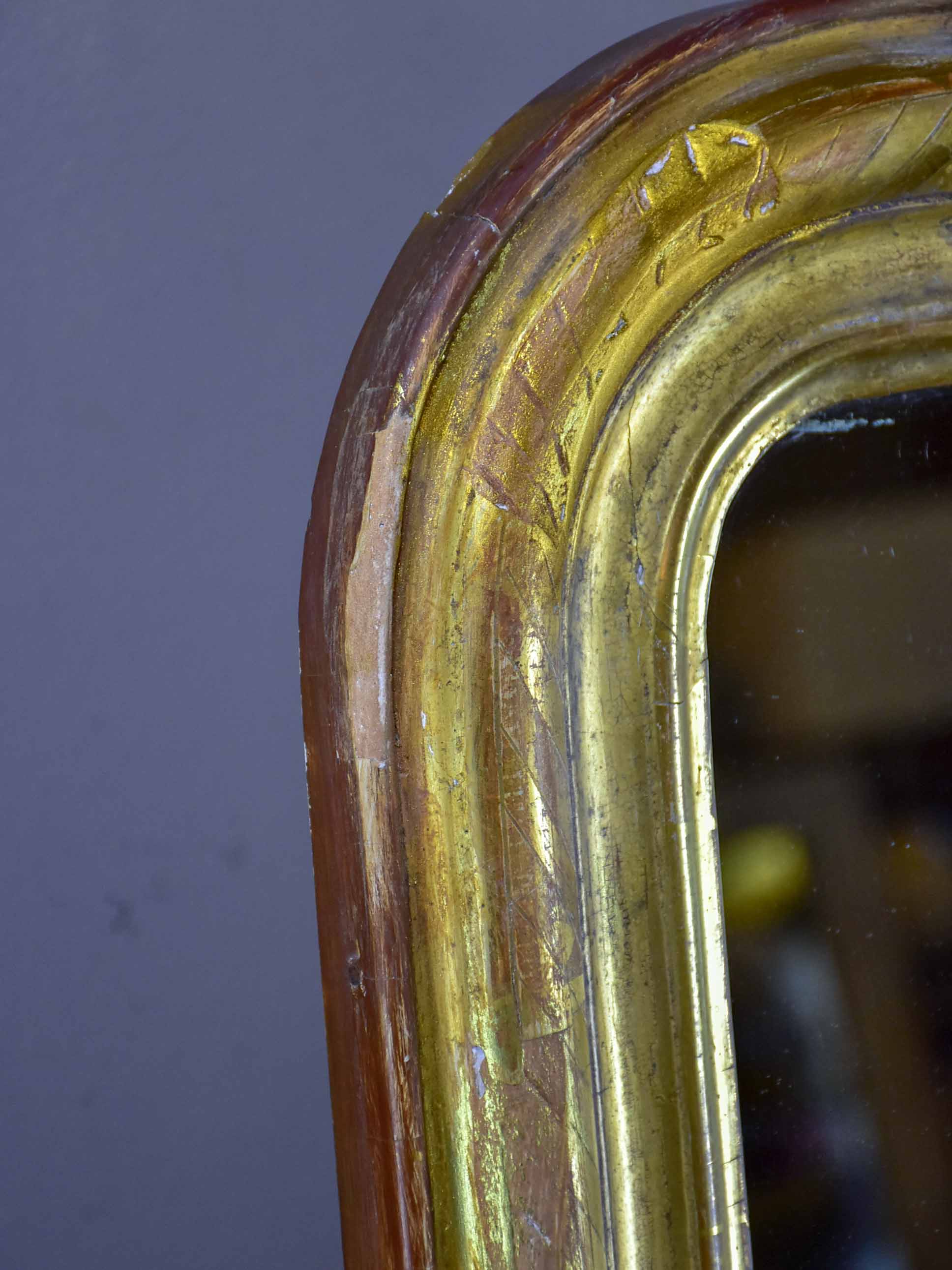 19th Century Louis Philippe mirror with gold frame and crest 26” x 35”