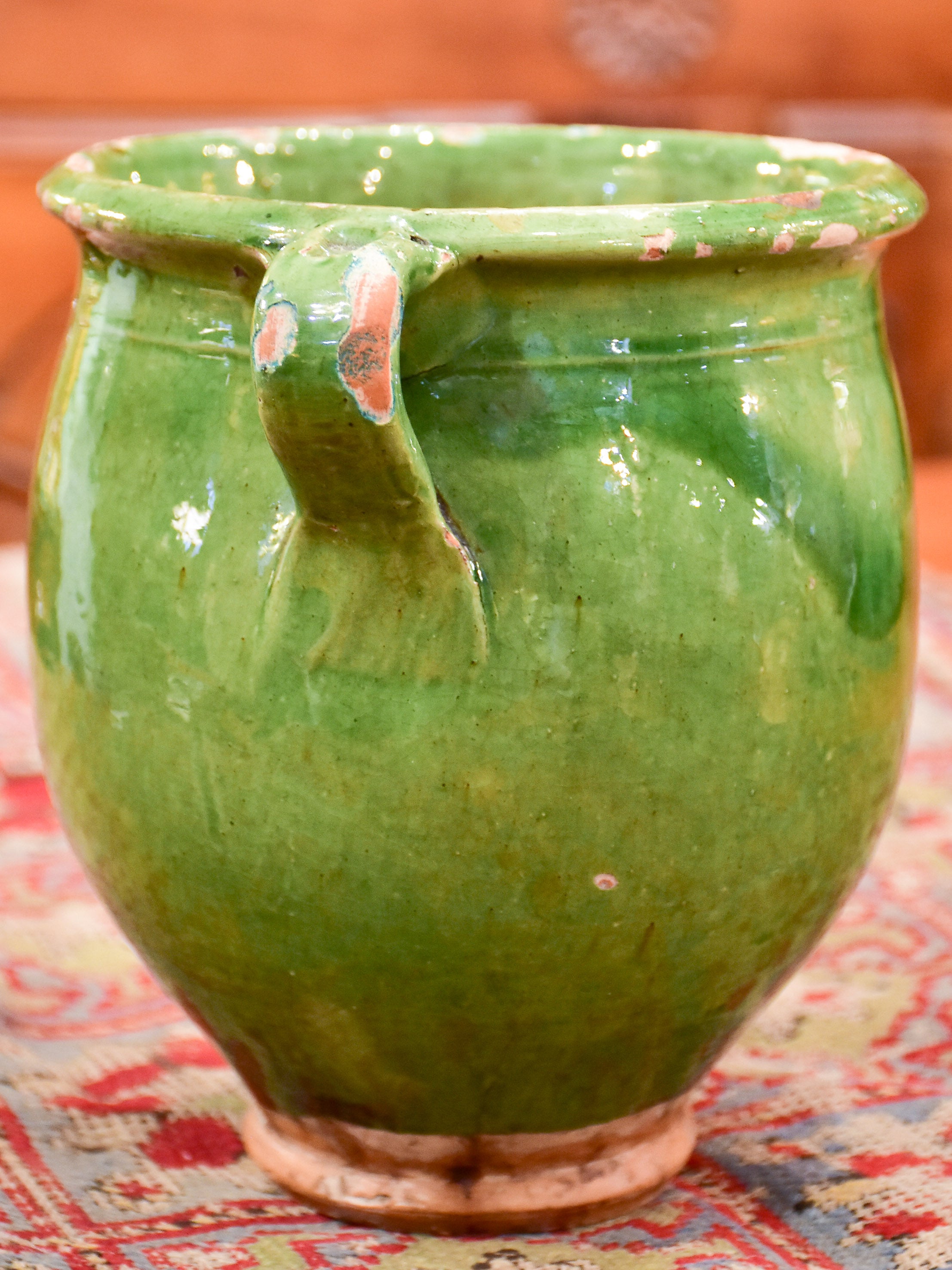 Antique French confit pot with emerald green glaze