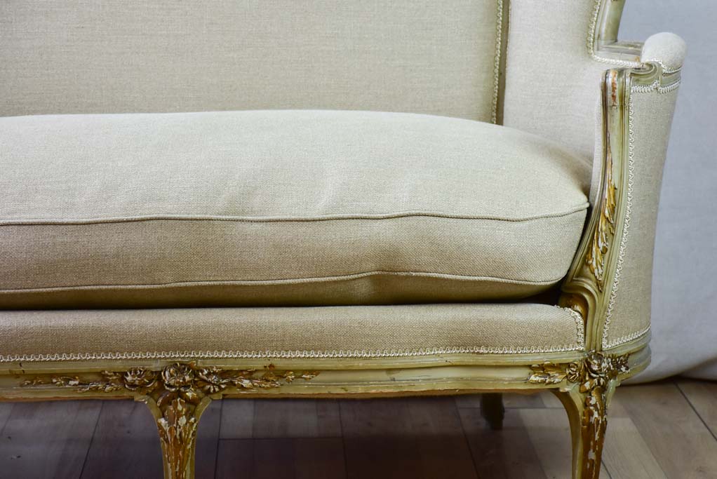 19th Century French sofa / settee with original patina and new linen upholstery 55½"