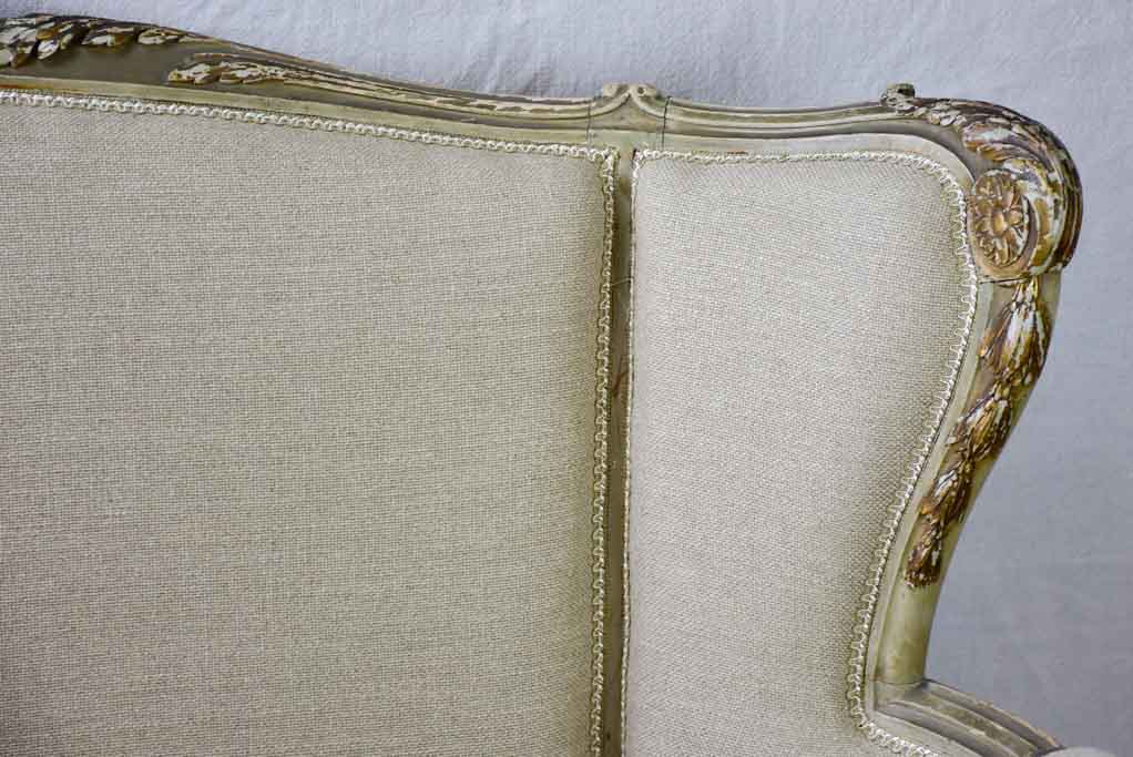 19th Century French sofa / settee with original patina and new linen upholstery 55½"