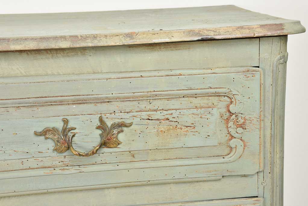 Three-drawer aged rustic blue commode