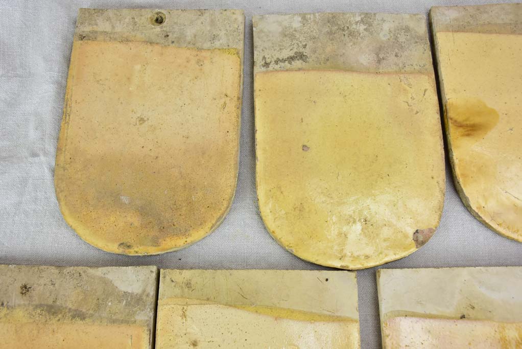 Collection of SIX antique French glazed roof tiles from Burgundy 9"