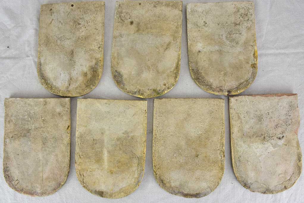 Collection of SIX antique French glazed roof tiles from Burgundy 9"