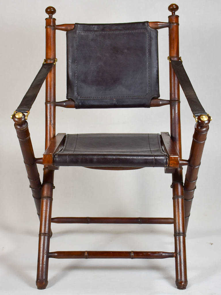 Set of 4 Colonial style folding leather armchairs