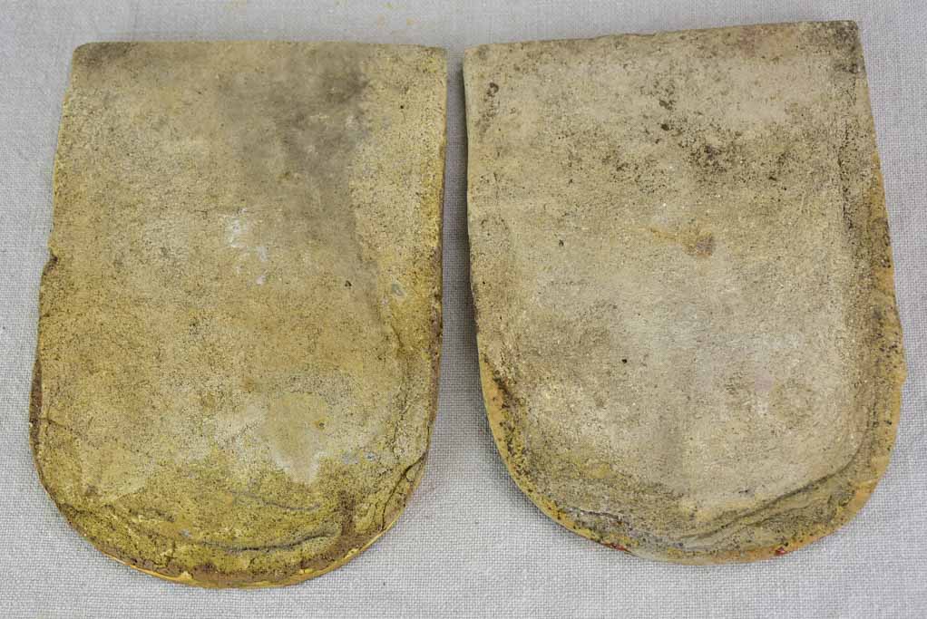 Two antique French glazed roof tiles from Burgundy