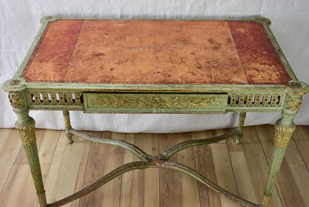 19th Century French Louis XVI style desk with leather top and original patina 41" x 24"