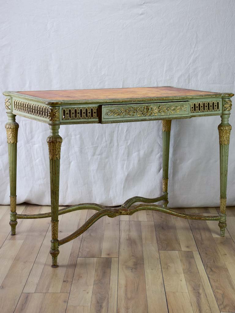 19th Century French Louis XVI style desk with leather top and original patina 41" x 24"