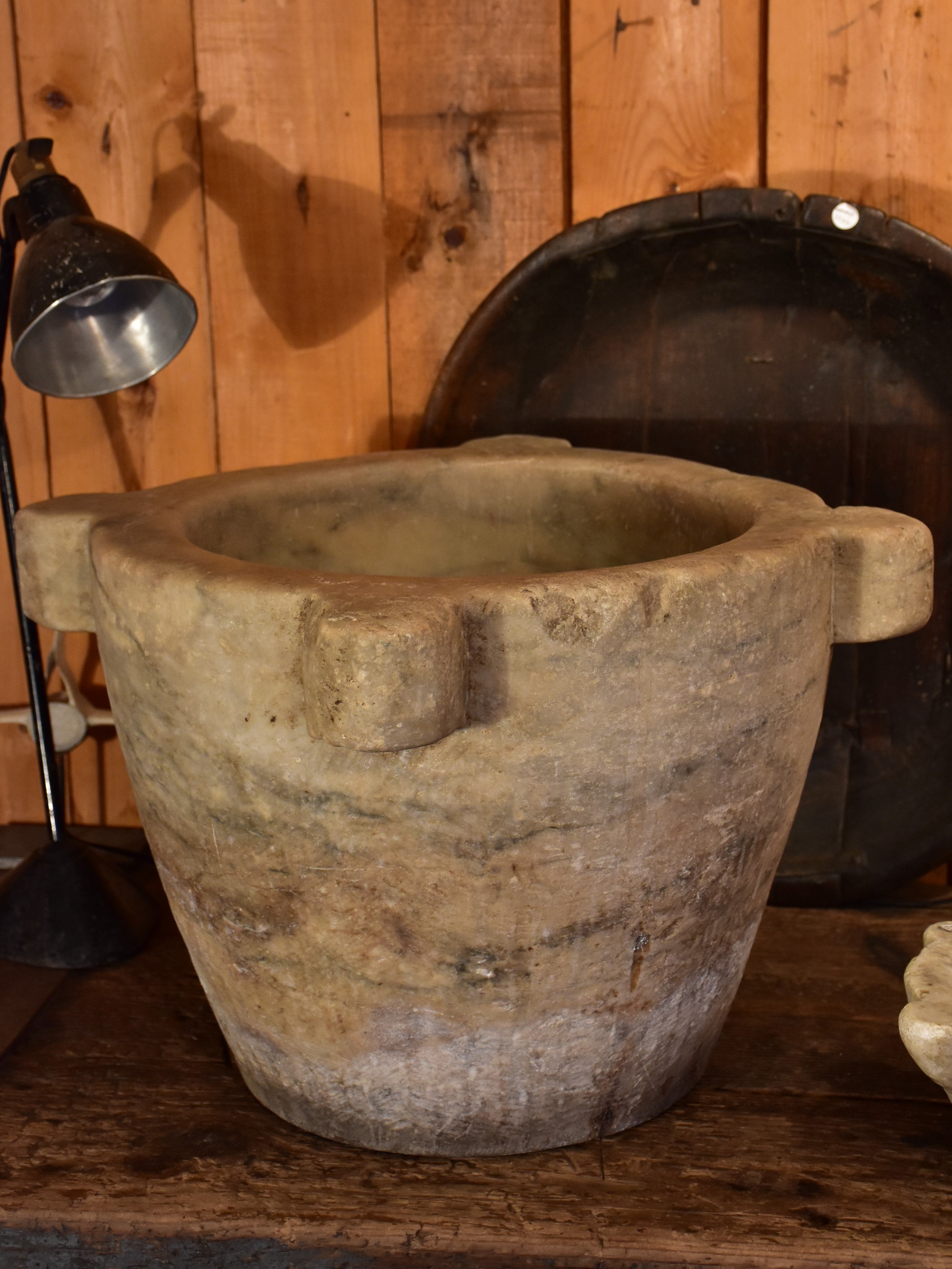 Very large antique marble mortar