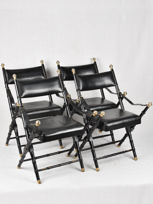 SET OF 4 VINTAGE FOLDING LEATHER ARMCHAIRS