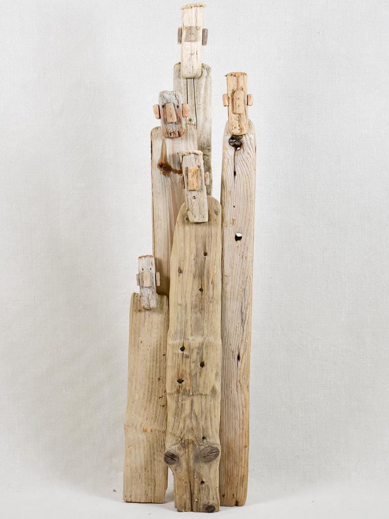 Driftwood totem sculpture by JP Dreano - 5 characters 32"