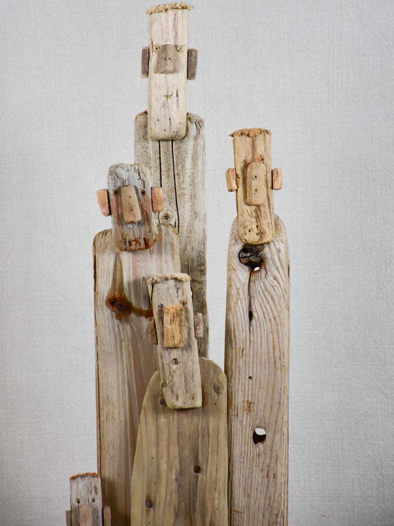 Driftwood totem sculpture by JP Dreano - 5 characters 32"