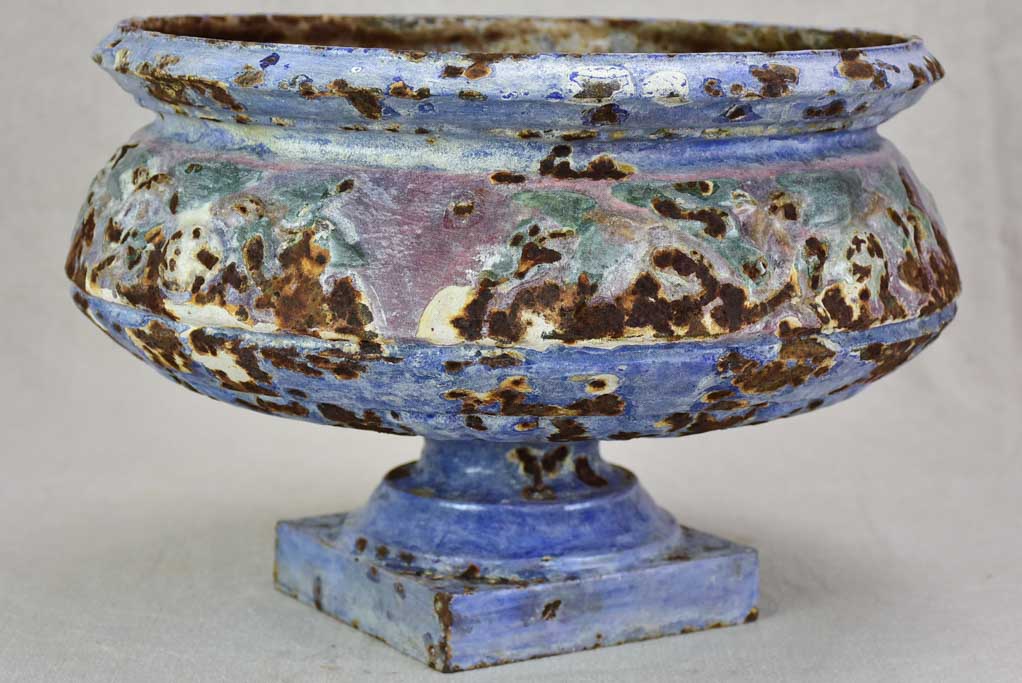 Superb 19th century enamelled cast iron planter vase with blue violet glaze