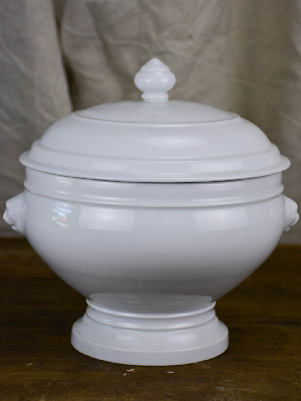 Antique French white soup tureen with lion's heads