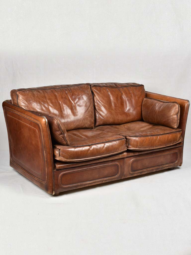 VINTAGE FRENCH ROCHE BOBOIS BROWN LEATHER SOFA 28¾" x 34¾"