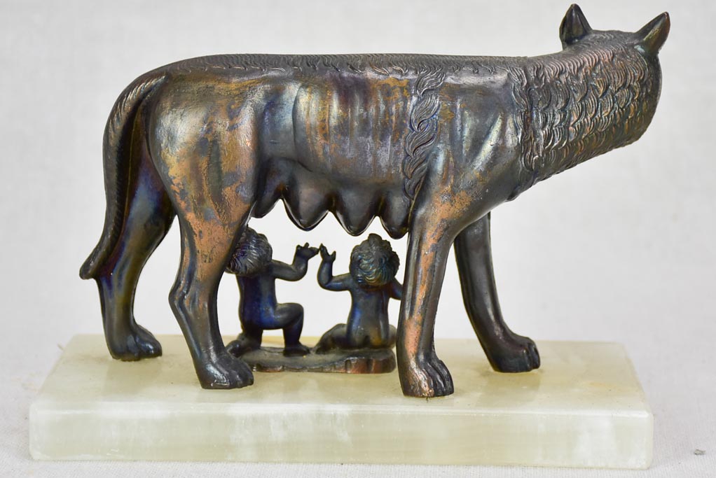 La Lupa Capitolina "the Capitoline Wolf" Romulus and Remus bronze and alabaster vintage sculpture