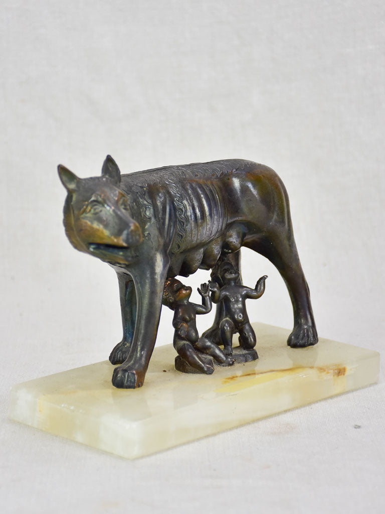 La Lupa Capitolina "the Capitoline Wolf" Romulus and Remus bronze and alabaster vintage sculpture