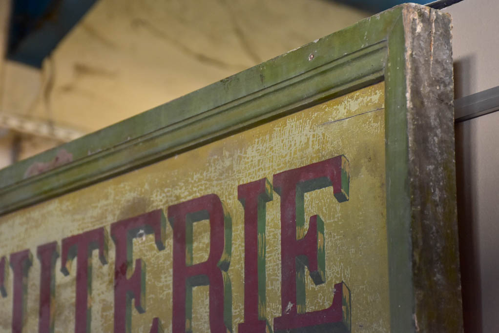 Large antique French wooden sign from a butcher's shop in Metz 21¾" x 97¾"