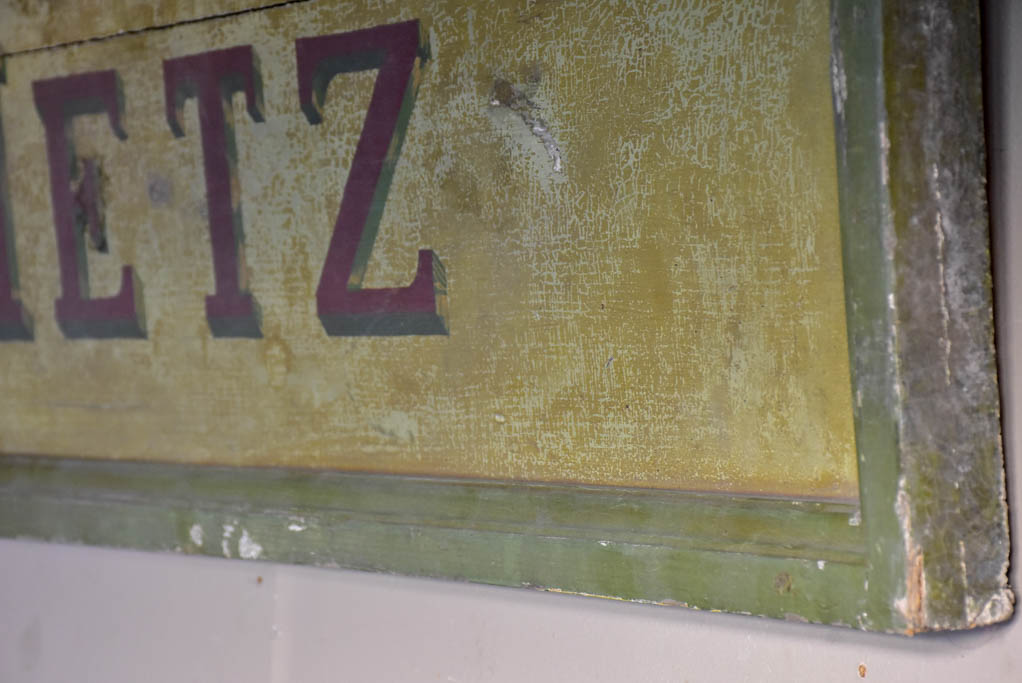 Large antique French wooden sign from a butcher's shop in Metz 21¾" x 97¾"