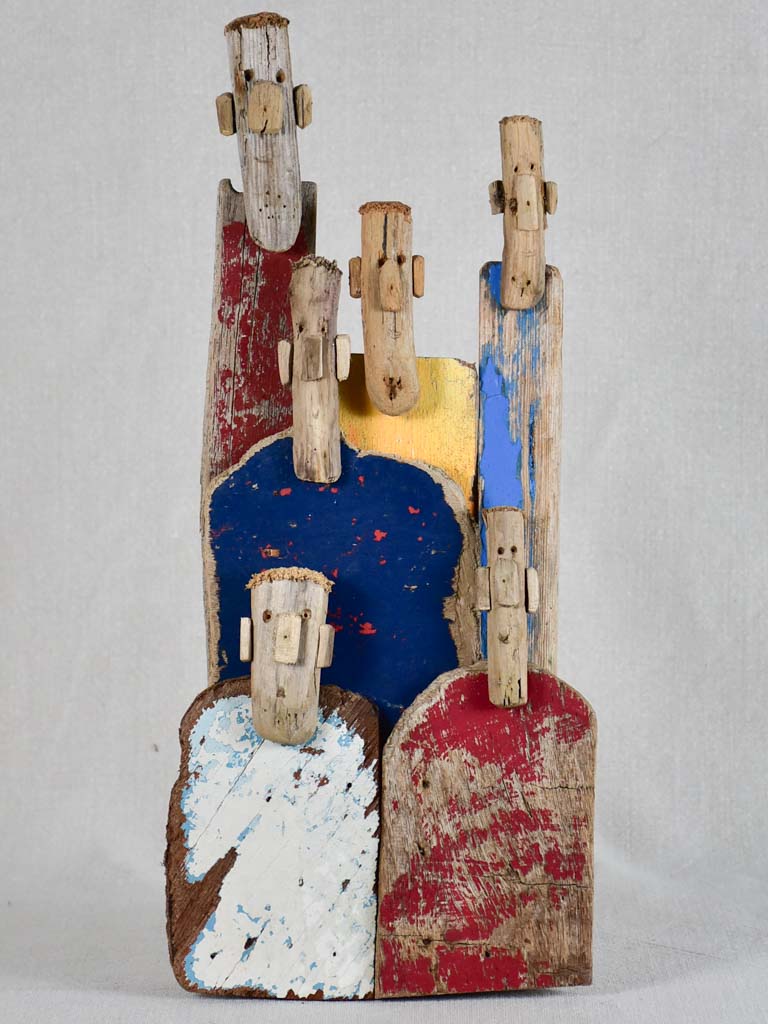 Multicolor driftwood sculpture by JP Dreano - 6 characters 15¾"