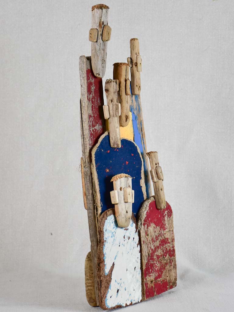 Multicolor driftwood sculpture by JP Dreano - 6 characters 15¾"