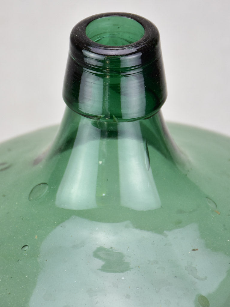 Vintage green glass demijohn wine bottle from La Rochelle 15"